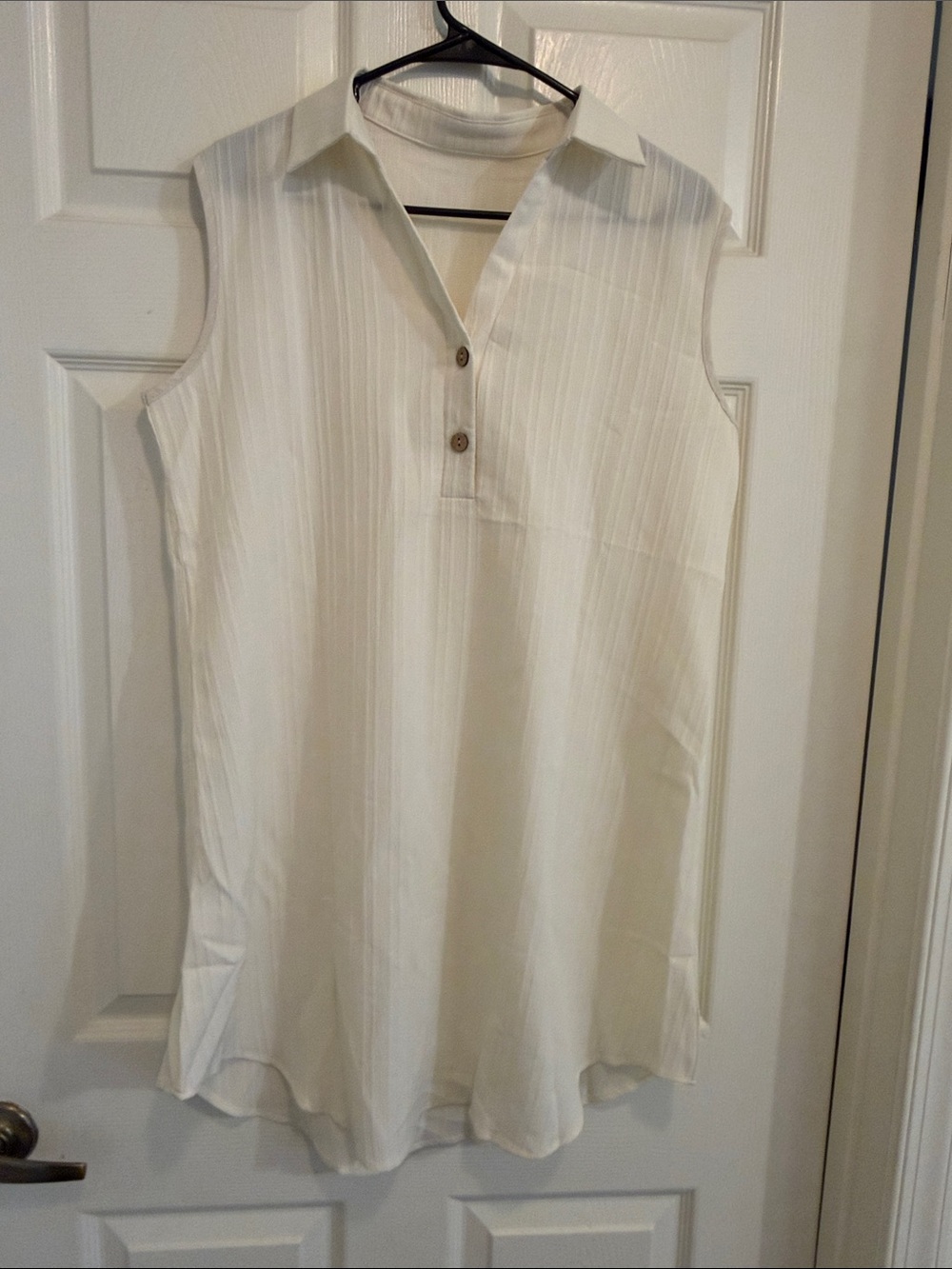 Sleeveless Collared Dress - Off White/Cream - Picture 1 of 5